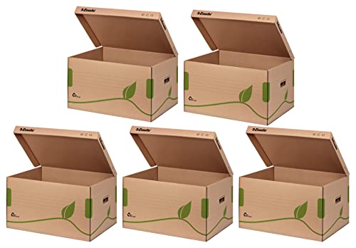 Esselte Ablage- und Transportbox, Obere Öffnung und integrierter Deckel, 100% recycelte Wellpappe, Naturbraun, Eco Archiv Serie (5 Stück) von Esselte