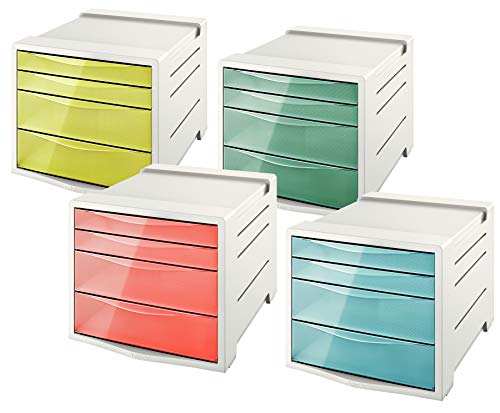 Esselte Schubladenset, 4 Stück, Je 4-teiliger Schreibtisch-Organisator, Ablagefächer für Unterlagen und Schreibwaren, für Zuhause/Büro, zur Schreibtischorganisation, Colour'Breeze Serie, 626286 von Esselte