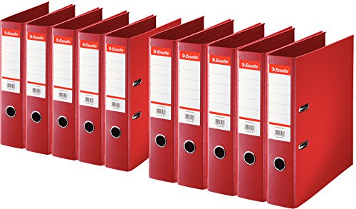 Esselte Plastik-Ordner Standard, DIN A4, 75 mm, auswechselbares Rückenschild (10er Pack, rot) von Esselte