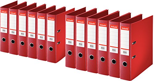 Esselte Plastik-Ordner Standard, Din A4, 75 mm, auswechselbares Rückenschild (12er Pack, Rot) von Esselte