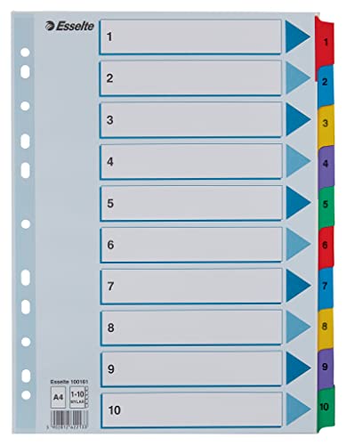 Esselte Register 1-10 A4, 10er Pack, Mylar, mehrfarbig, 100161 von Esselte