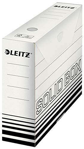 Leitz Solid Box Archiv-Schachtel, 80 mm Rückenbreite, A4 Faltkarton mit Lasche, Aufbewahrungsboxen für bis zu 700 Blatt, Lagerbox aus 100 % geriffelten Recyclingkarton, 10 Stück, Schwarz, 61270001 von Esselte