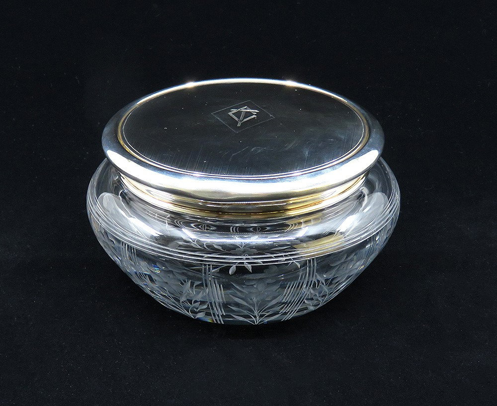 Große 1919 Gorham Sterling Silber Glas Pulver Eitelkeit Kommode Box 5 3/4 " von EssexRiverAntiques