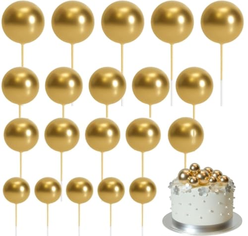 Esshogo 20 Stück Kuchen Dekorationen Mini Ballons Cake Topper Kugeln für Jubiläum, Hochzeit, Geburtstag (Gold) von Esshogo