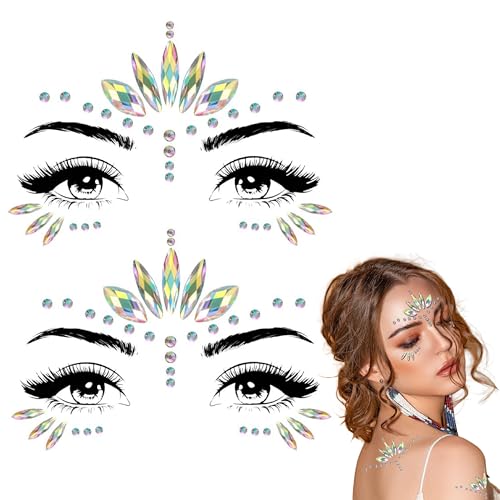 Esshogo Gesicht Strasssteine, Strasssteine für Karneval Make-Up Party Make Up, Strass Gesicht Juwelen, Gesichtstattoo elfe,Tattoos Glitzer Schmucksteine, Strasssteine Gesicht Juwelen, Glitzer gesicht von Esshogo