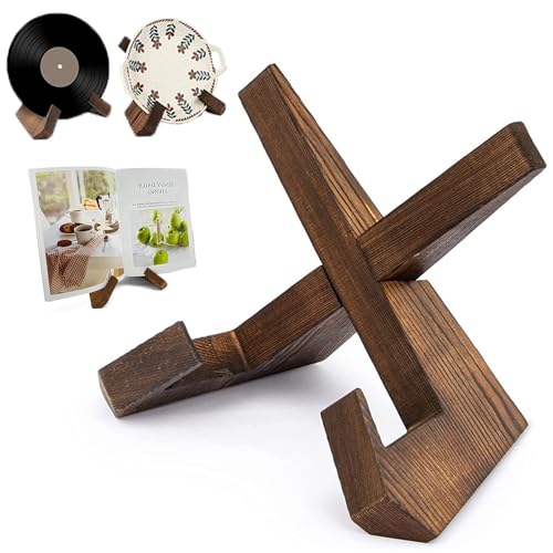 Esshogo Haushalt Tablettenständer, Sockel Rezeptständer, Leseständer, moderner minimalistischer Plattenhalter aus Holz zur Präsentation von Büchern Tellern Bilderrahmen Schallplatten, 12.5*23*1.8CM von Esshogo