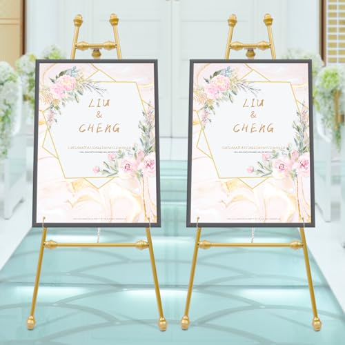 2 Stücke Hochzeitsschild Staffelei Ständer, Hochzeit Display Poster Große, Verstellbaren Haken Hochzeit Staffeleien Willkommen Fotorahmen Display Stand Gold von Estabeter