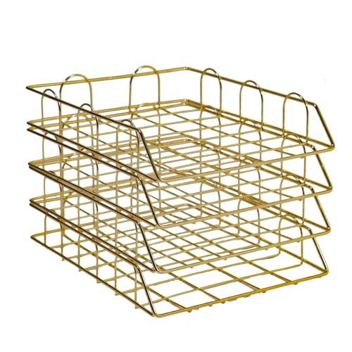 A4 Ablage Briefablage, Gold 4 Stück Metall-Dokumentenregal Briefablage Stapelbare Papierablage Ablagefächer Gold Mesh Design Schreibtischablage Schreibtisch Organizer von Estabeter