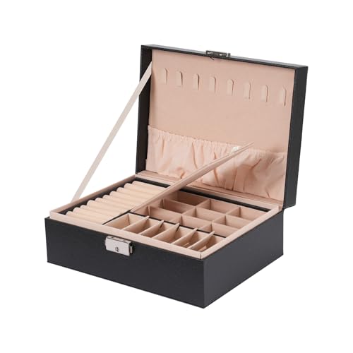 Schmuckschatulle, Schmuck Organizer Box Doppelschicht Schmuckkoffer Leder Schmuck Aufbewahrungsbox Große Schmuckkasten von Estabeter