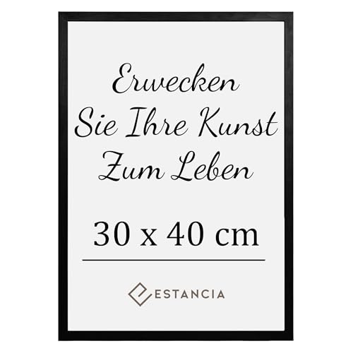 Estancia Schwarzer Holz Bilderrahmen 30x40 cm mit Bruchsicherem Acrylglas | Rahmen 30x40 cm | Bilderrahmen 30 x 40 cm | Schwarz Holzrahmen 40x30 cm von Estancia