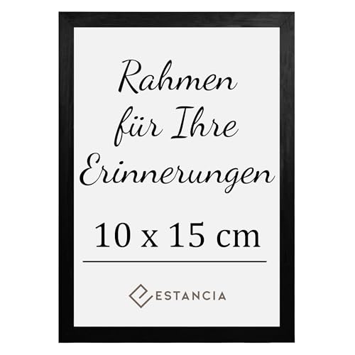 Estancia Schwarz Holz Bilderrahmen 10x15 cm mit Bruchsicherem Acrylglas | Holz Bilderrahmen Schwarz 10x15 cm | Fotorahmen 10 x 15 | Bilderrahmen 15x10 cm | Rahmen 10x15 cm von Estancia