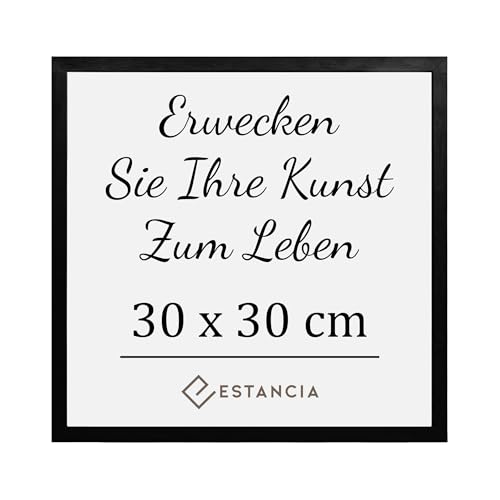 Estancia Schwarzer Holz Bilderrahmen 30x30 cm mit Bruchsicherem Acrylglas | Schwarz Holz Rahmen 30x30 cm | 30 x 30 cm Holzrahmen | Quadratischer Bilderrahmen 30 x 30 cm von Estancia