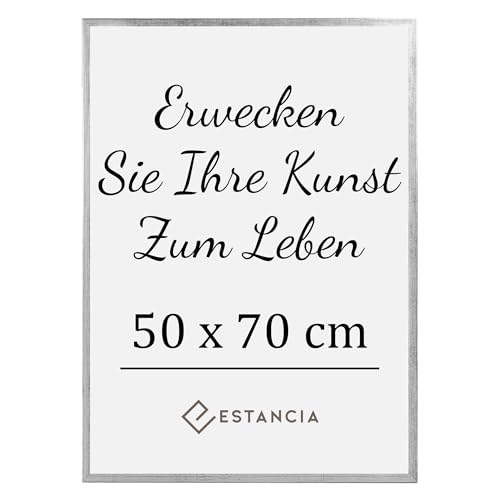 Estancia Silber Holz Bilderrahmen 50x70 cm mit Bruchsicherem Acrylglas | Moderner Portraitrahmen Holz | Bilderrahmen 70x50 | Holzbilderrahmen von Estancia