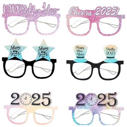 12 Stück Happy New Year Brille Fancy Pink Blue Stars 2023 Silvester Brillen Glitzer 2023 Foto Requisiten Feier Party Favor für 2023 Neujahr Party Dekorationen Supplies von Estivaux