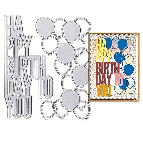 Estivaux Geburtstagsballons Stanzformen für Kartenherstellung, Happy Birthday Buchstaben Stanzformen Urlaub Feier Stanzschablonen Prägeschablone für Scrapbooking DIY Karten Album Bastelbedarf von Estivaux