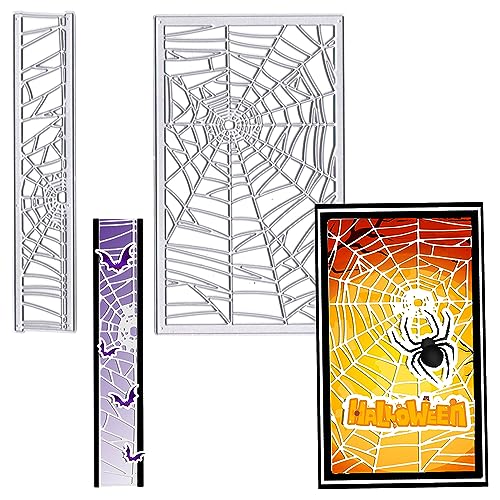 Estivaux Halloween-Rahmen-Stanzformen für Kartenherstellung, hohle Spinnennetz-Stanzformen Happy Halloween Spinne Banner Stanzschablonen Prägeschablone für Scrapbooking DIY Karten Album Bastelbedarf von Estivaux