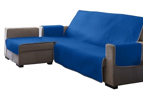 Estoralis | AVA | Moderner Chaiselongue-Bezug | Wende-Steppstoff | Farbe - Blau | Für Chaisse Longue 240 cm linker Arm| Stoffgröße 240 x 255 cm(Breite x Höhe) Schutz für alle Arten von Sofas von Estoralis