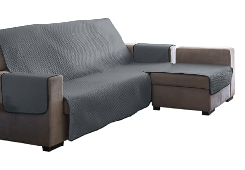 Estoralis | AVA | Moderner Chaiselongue-Bezug | Wende-Steppstoff | Farbe - Grau | Für Chaisse Longue 290 cm rechter Arm| Stoffgröße 290 x 255 cm(Breite x Höhe) Schutz für alle Arten von Sofas von Estoralis