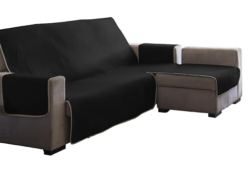 Estoralis | AVA | Moderner Chaiselongue-Bezug | Wende-Steppstoff | Farbe - Schwarz | Für Chaisse Longue 240 cm rechter Arm| Stoffgröße 240 x 255 cm(Breite x Höhe) Schutz für alle Arten von Sofas von Estoralis