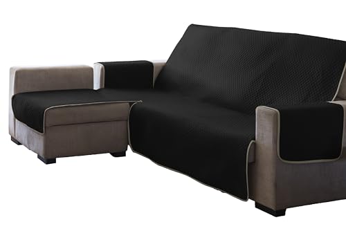 Estoralis | AVA | Moderner Chaiselongue-Bezug | Wende-Steppstoff | Farbe - Schwarz | Für Chaisse Longue 290 cm linker Arm| Stoffgröße 290 x 255 cm(Breite x Höhe) Schutz für alle Arten von Sofas von Estoralis