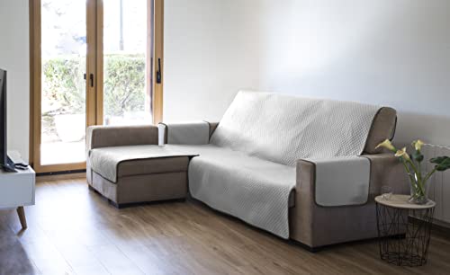 Estoralis | AVA | Moderner Chaiselongue-Bezug | Wende-Steppstoff | Farbe - Weiß | Für Chaisse Longue 240 cm linker Arm| Stoffgröße 240 x 255 cm(Breite x Höhe) Schutz für alle Arten von Sofas von Estoralis