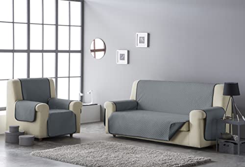 Estoralis | AVA | Sofabezug im modernen Design | Wende-Steppstoff | Farbe - Grau/Anthrazit | Für 3-Sitzer-Sofa| Stoffgröße 150x 220 cm(Breite x Höhe) Schutz für alle Arten von Sofas von Estoralis