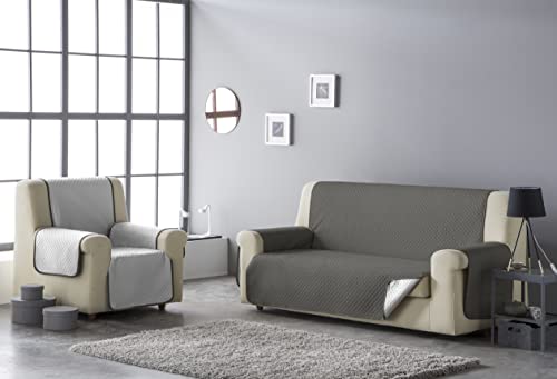 Estoralis | AVA | Sofabezug im modernen Design | Wende-Steppstoff | Farbe - Weiß/Taupe | Für 2-Sitzer-Sofa| Stoffgröße 110 x 220 cm(Breite x Höhe) Schutz für alle Arten von Sofas von Estoralis