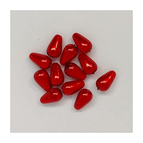 12 stk Perlen-Imtrichion-Glasperlen rot, 9 x 6 mm (Pearl Immitaion Glass Beads red) von Estrela