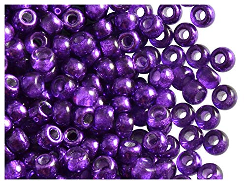 Estrella 50 Stück Böhmische Glasperlen Gepresst Walze Pony 5,5 mm, mit großem Loch, Semi-Apollo Purple von Estrella