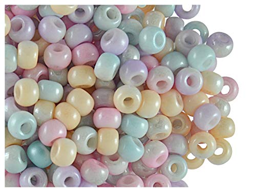 Estrella 50 Stück Pony Bead - Tschechische gepresste Glasperlen in Form Einer Walze 5,5mm mit einem großen Loch, Mix Half Color/White Luster von Estrella