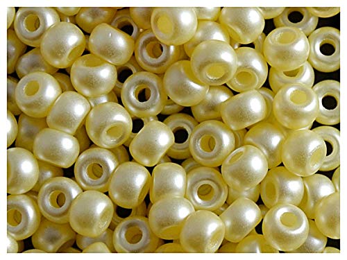 Estrella 50 Stück Pony Bead - Tschechische gepresste Glasperlen in Form Einer Walze 5,5mm mit einem großen Loch, Pastel Cream von Estrella