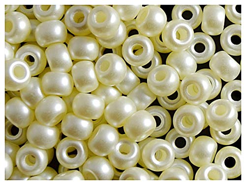 Estrella 50 Stück Pony Bead - Tschechische gepresste Glasperlen in Form Einer Walze 5,5mm mit einem großen Loch, Pastel Light Cream von Estrella