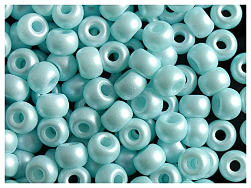 Estrella 50 Stück Pony Bead - Tschechische gepresste Glasperlen in Form Einer Walze 5,5mm mit einem großen Loch, Pastel Turquoise Matte von Estrella