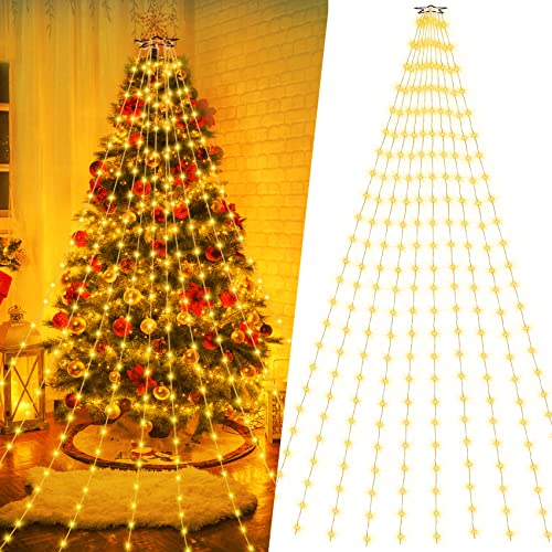 Lichterkette Weihnachtsbaum Christbaumbeleuchtung mit Ring 2,8m 10 Girlanden 280 LEDs, LED Weihnachtsbaumbeleuchtung Außen Innen IP44 Wasserdicht, Christbaum Tannenbaum Lichterkette 8 Modi Warmweiß von Esvyit