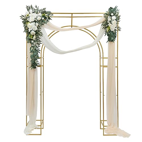 Hochzeit Bogen 1,8 x 2,4 m Hochzeitsbogen Hintergrundkulisse Gold | Gewölbtes Inneres und quadratisches Äußeres Design | Blumen Ballon Freistehend Rahmen Aus Kohlenstoffstahl Stand von Esyogen