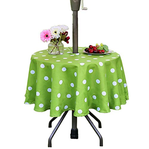 Eternal Beauty Outdoor-Tischdecke, rund, Polyester, auslaufsicher, mit Regenschirmloch, Reißverschluss, für Frühling und Sommer, Picknicktische (grün gepunktet, 152,4 cm) von Eternal Beauty