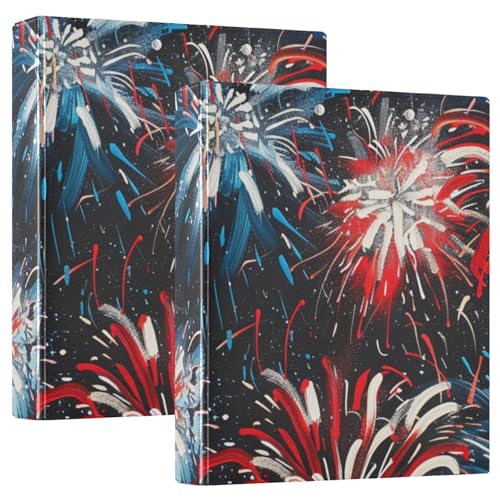 3-Ringbuch 3,5 cm rot blau und weiß Feuerwerk Unabhängigkeitstag mit Innentaschen, 1/2 Pack Schulhefter 200 Blatt 2 Stück von EtherSpher