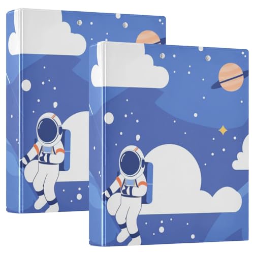 3 Ringbuch 3,8 cm Cartoon Astronaut mit Taschen 1/2 Stück Ordner für Schule Hardcover 2 Stück von EtherSpher