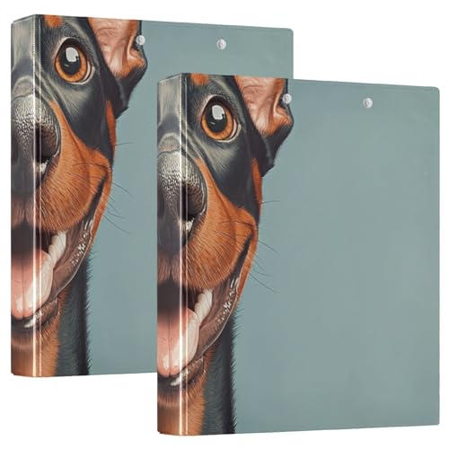 3-Ringbuch 3,8 cm Cartoon Lustiger Dobermann Pinscher Hunde Happy mit Innentaschen, 1/2 Packung Ordner, Schulhefter 200 Blatt, 2 Stück von EtherSpher