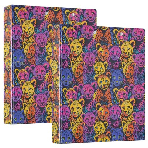 3 Ringe Binder 1 und 1/2 Zoll Happy Rainbow Cheetah Cubs mit Klemmbrett 1/2 Packungen Schulhefter Hardcover 2 Stück von EtherSpher