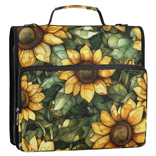 Ästhetischer Ordner mit Sonnenblumen-Ödland-Stil, 3 Ringe, mit extra Taschen, mit Schultergurt und Griff, Dokumentenmappe, Organizer, geeignet für Mittelschule, Organisadores de Carteras von EtherSpher