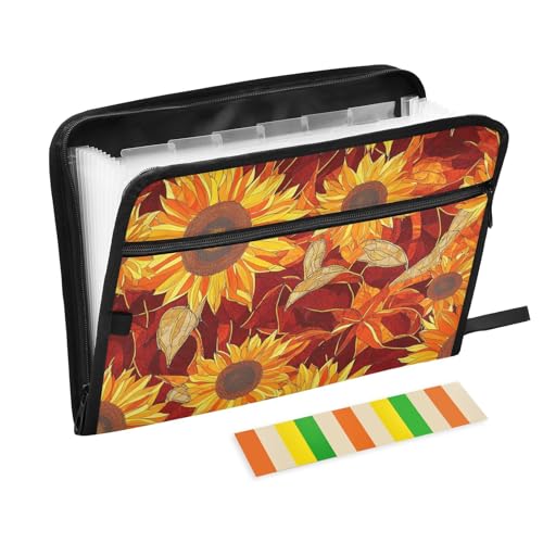 Akkordeon-Ordner mit Sonnenblumen-Motiv, 13 Taschen, A4, Briefformat, Ordner für Dokumente, mit Reißverschluss, Organizer, Fächermappe für Zuhause, Büro, Reisen von EtherSpher