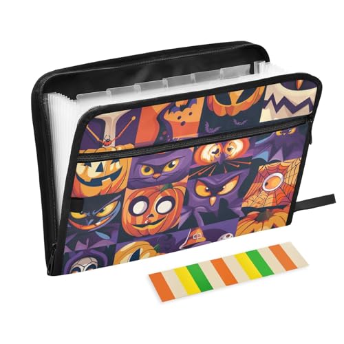 Anpassbare Fächermappe mit Halloween-Elementen, 13 Taschen, A4, Briefform, Fächermappe mit Reißverschluss, erweiterbare Mappe für Büro von EtherSpher