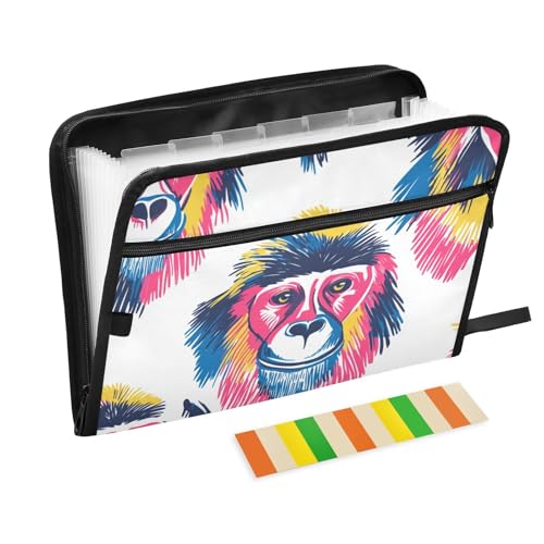 Anpassbare handgezeichnete Mandrill weiße erweiterbare Ordner, 13 Taschen, A4, Briefform, Organizer mit Taschen mit Reißverschluss, Erweiterungsmappe für Klassenzimmer, Zuhause, Büro, Reisen von EtherSpher