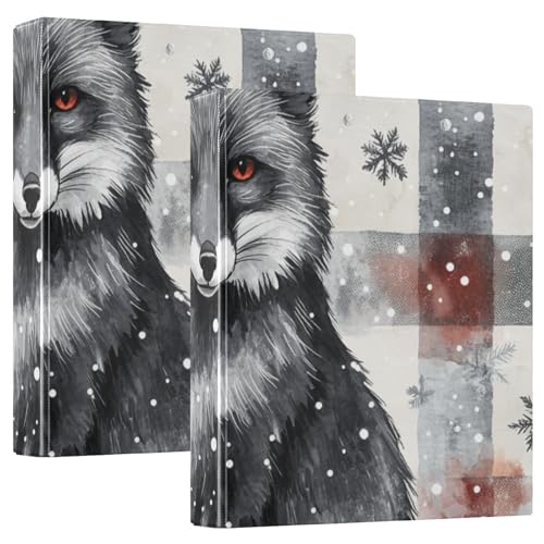 Anpassbare runde Ringbücher 3,5 cm schwarz San Clemente Island Fox Buffalo Plaid Schneeflocken Weihnachten mit Klemmbrett 1/2 Packung Ordner Schulbedarf Binder 200 Blatt von EtherSpher