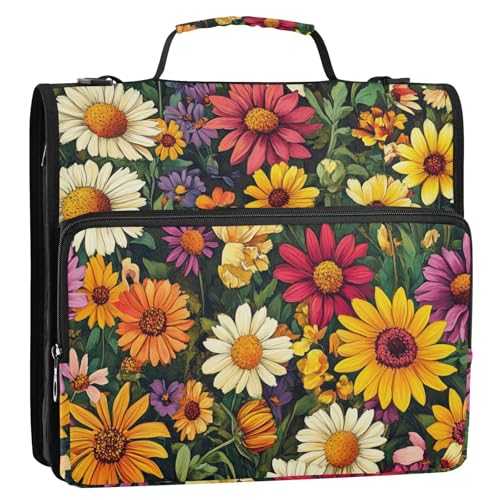 Beauty Spring Bunte Blumen, 3,8 cm, 3 Ringe, Reißverschluss, Organizer mit Griff, mehrere Taschen, Dokumentenmappe, Organizer, geeignet für Mittelschule, Carpeta con Bolsillo Extra von EtherSpher