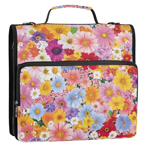 Beauty Spring Bunte Blumen 3 Ringe 3,8 cm Ordner mit extra Taschen mit Gurt inklusive Reißverschlusstasche Dokumentenmappe Organizer geeignet für Mittelschule Cartera con cremallera von EtherSpher