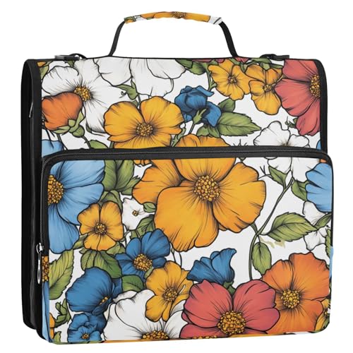 Beauty Spring Bunter Blume, 3 Ringe, 3,8 cm, Ordner-Organizer mit Schultergurt, inklusive Reißverschlusstasche, Dokumentenmappe, Organizer für Mittelschule, Bolsa de Cremallera von EtherSpher