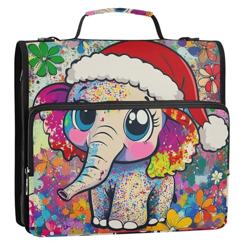 Bolsa de Cremallera Cartoon-Elefant, 3,8 cm, 3 Ringe, Organizer, Ordner mit Gurt, mehrere Taschen, Dokumentenmappe, Organizer für Schule/Büro, 3,8 cm von EtherSpher