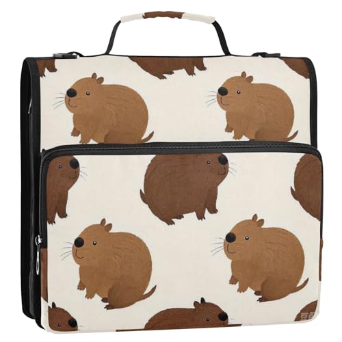 Cartoon Cute Brown Capybara 3,8 cm 3 Ringe Reißverschluss Ordner mit Griff Mehrere Taschen Dokumentenmappe Organizer für Mittelschüler Organizador de la carpeta von EtherSpher